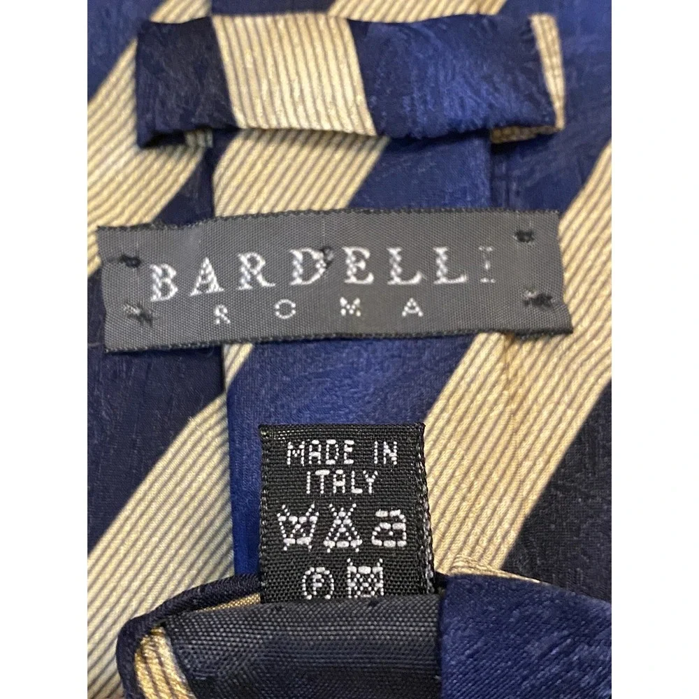 Bardelli Roma Mens Necktie Blue Tan Geometric 100% Silk Made In Italy Classic